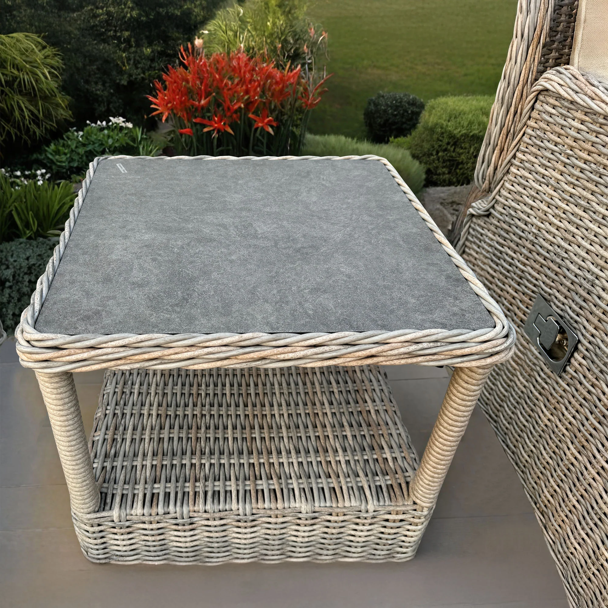 Bahama - Set Of 2 Reclining Garden Chairs With Stools & Side Table, Aluminium & Rattan - Image 6