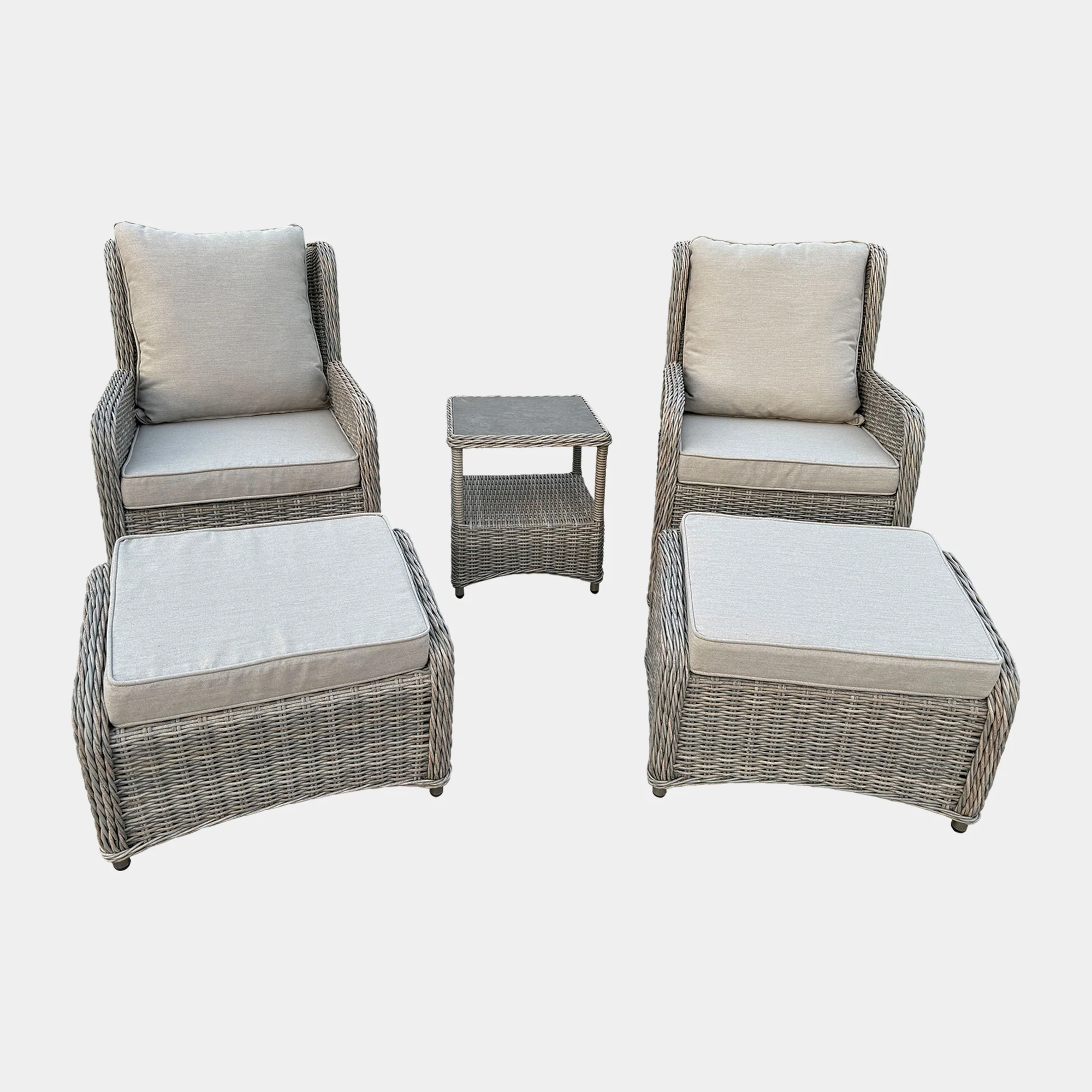 Bahama - Set Of 2 Reclining Garden Chairs With Stools & Side Table, Aluminium & Rattan - Image 8