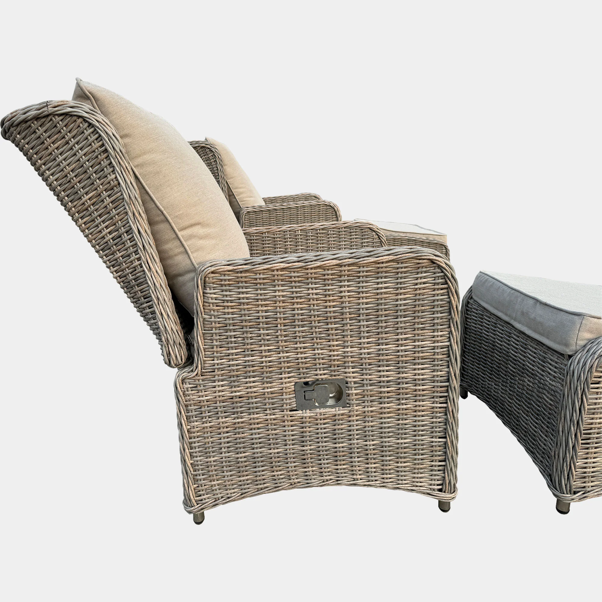 Bahama - Set Of 2 Reclining Garden Chairs With Stools & Side Table, Aluminium & Rattan - Image 9