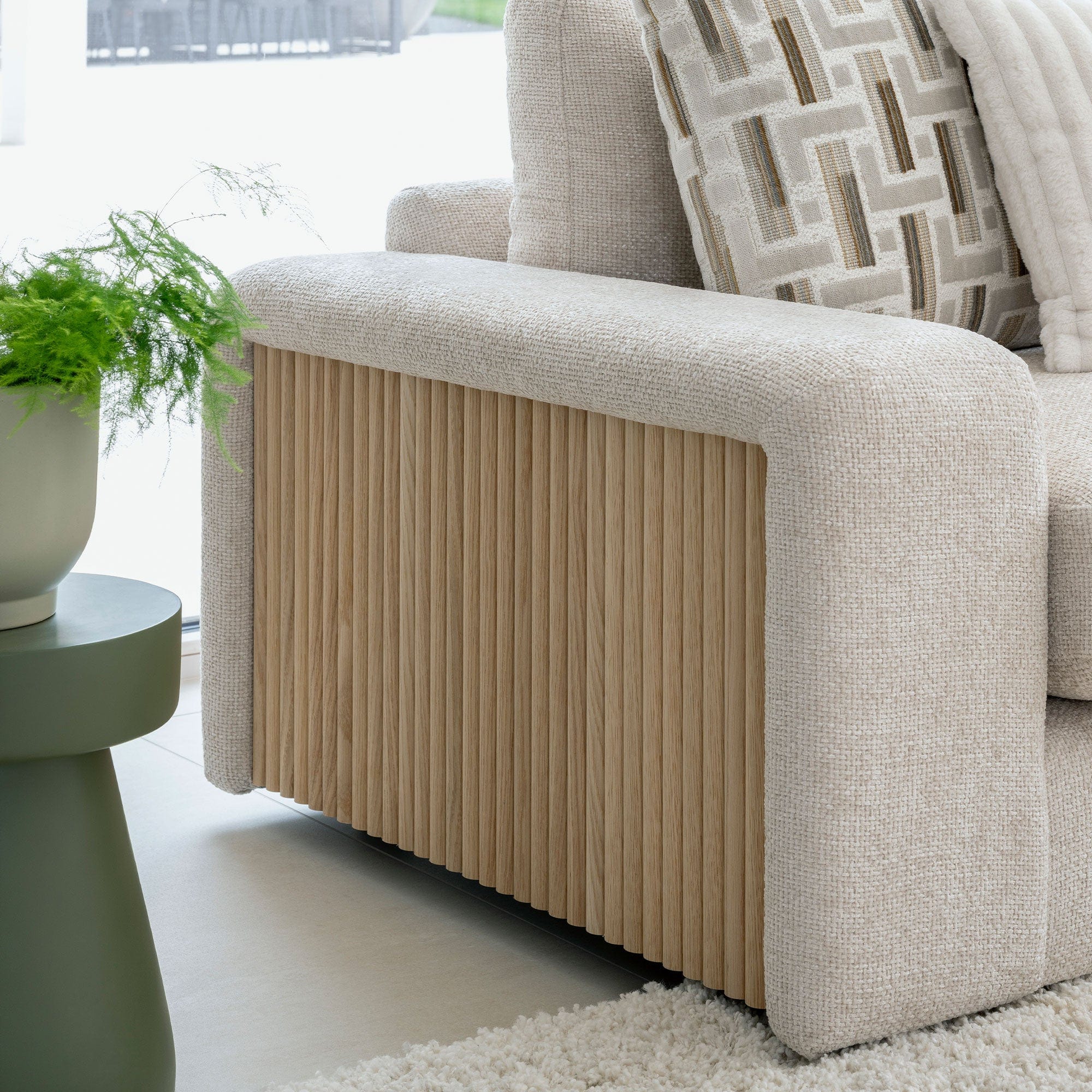 Sarasota - RHF Large Chaise Sofa With Wood Panels, Fabric - Image 3